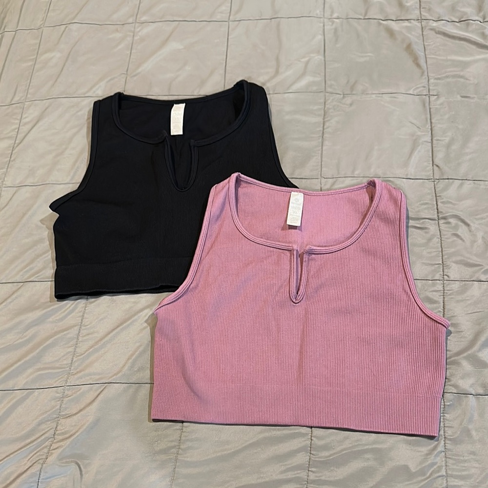 Ribbed Keyhole Crop Bralettes — Pink & Black